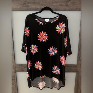 LuLaRoe Black Top with Multicolor Starburst Design